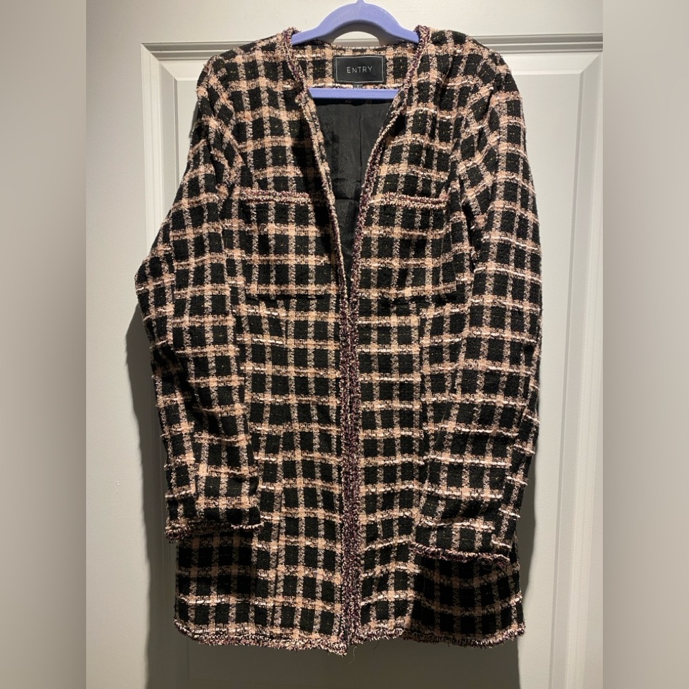Entry Black and Pink Blazer with Checkered Design
